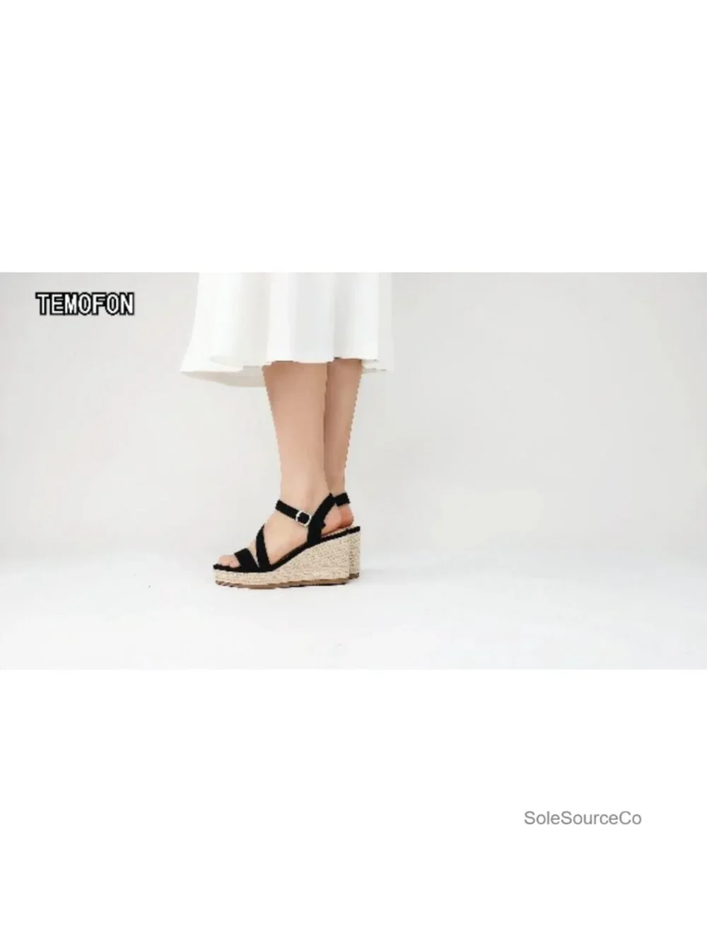 Wedge Sandals for Women 3.5 Inch Espadrille Platform PU Leather Ankle Strap